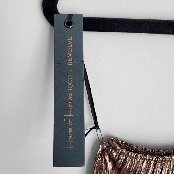 NWT House Of Harlow 1960 x Revolve Ross Rose Gold Metallic One Shoulder Boho Top - Picture 11 of 14